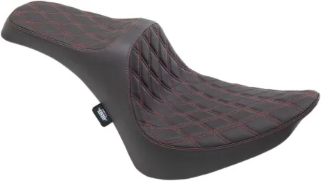 Drag Specialties Predator III Double Diamond Red Stitched Seat For Harley Davidson 1985-1999 Softail Models (0802-1368)