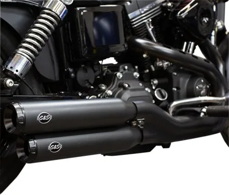 S&S Cycle Grand National Slip-Ons In Black With Black End Caps For Harley Davidson 2008-2017 Dyna Models With 2-1-2 Exhaust Systems (550-0725)