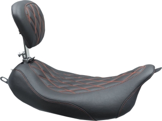 Mustang Wide Tripper Solo Seat With Drivers Backrest With Double Diamond Red Stitching For Harley Davidson 2008-2023 Touring Models (79727AB)