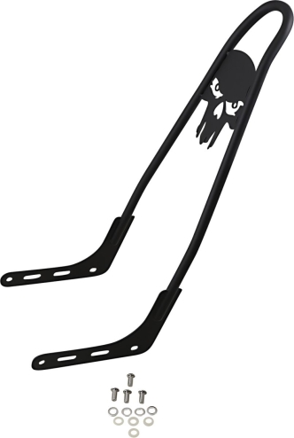 Motherwell One-Piece Sissy Bar In Matt Black Finish With Skull Logo For 2018-2023 HD Softail Deluxe, Heritage, Slim, Street Bob And Standard Models (156T18-MB-SK)