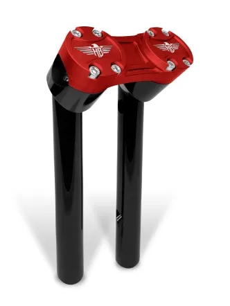Heinz Bikes 10 Inch Clubstyle Pullback Risers In Black With Red Top Clamp For 1 Inch Handlebars (HB-RPB1-10-BR)