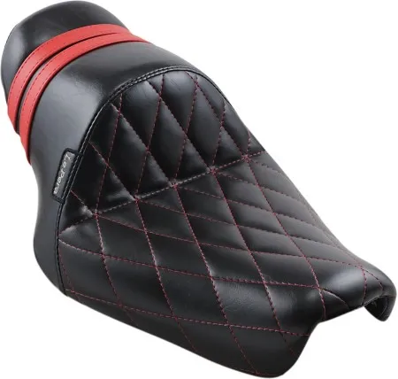 Le Pera Stubs Spoiler Red Diamond Stitched Seat With Red Speed Stripes For Harley Davidson 2004-2022 Sportster Models (LK-416DMRED)