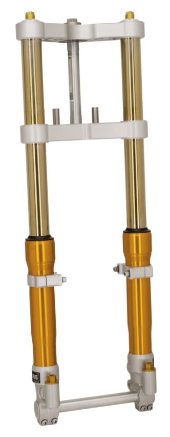 Ohlins Front Fork In GOLD With CLEAR ANODISED Zodiac Triple Tree Kit For Harley Davidson & Custom Motorcycles (744632)