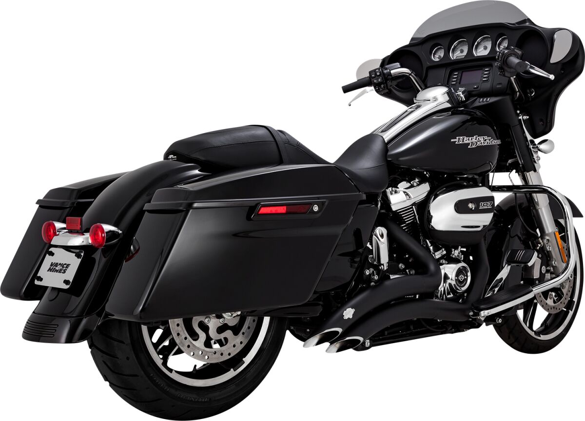 Vance & Hines Big Radius 2 Into 2 Exhaust System With PCX Technology In Black For Harley