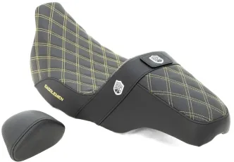 Saddlemen Pro Series SDC Performance Gripper Seat In Black With Gold Stitching For Harley Davidson 2008-2023 Touring FLHR, FLHT, FLHX & FLTR Models (SC80807DGORT)