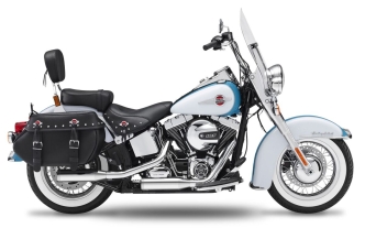 KessTech EC Approved 2 Into 2 Slip-On Mufflers In Chrome With Straightcut Short End Caps In Polished Aluminium For Harley Davidson 2000-2006 Softail Classic Models (062-2112-715)