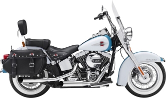 KessTech EC Approved 2 Into 2 Adjustable 3 Inch Low Slip-On Mufflers In Chrome With Big Slash End Caps In Chrome For Harley Davidson 2007-2011 Softail Models (072-2112-719)