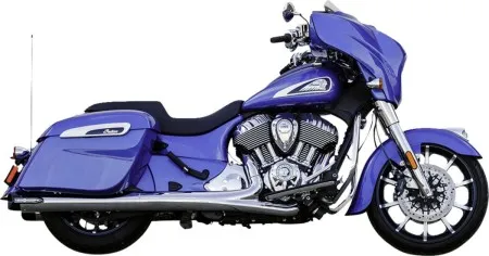 S&S Cycle 4 Inch Broadhead Slip-On Mufflers In Chrome With Slashcut End Caps In Black For Indian 2014-2024 Chieftain & Challenger Models (550-1076)