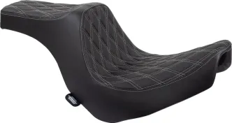 Drag Specialties Predator III Double Diamond Silver Stitched Seat For Harley Davidson 2018-2024 FXLR Low Rider & FLSB Sport Glide Models (0802-1493)