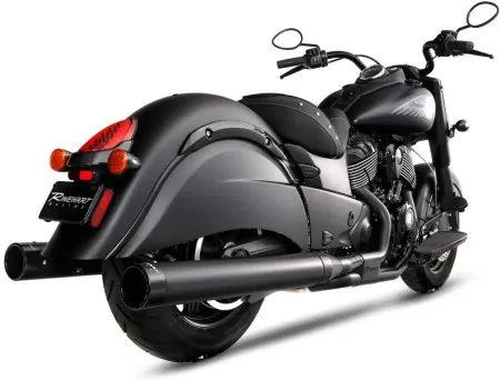 Rinehart DBX40 4 Inch Slip On Mufflers In Black With Black End Caps For Indian 2014-2024 Chieftain, Roadmaster, Challenger, Pursuit & Super Chief Models (500-0563)