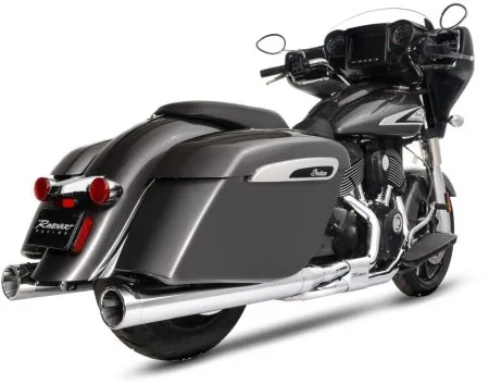 Rinehart DBX40 4 Inch Slip On Mufflers In Chrome With Chrome End Caps For Indian 2014-2024 Chieftain, Roadmaster, Challenger, Pursuit & Super Chief Models (500-0562C)