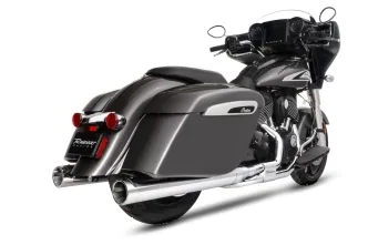 Rinehart DBX40 4 Inch Slip On Mufflers In Chrome With Chrome End Caps For Indian 2014-2024 Chieftain, Roadmaster, Challenger, Pursuit & Super Chief Models (500-0562C)