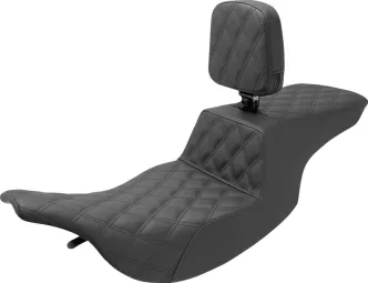 Saddlemen Tour Step Up Front & Rear Lattice Stitched Seat With Drivers Backrest For Harley Davidson 1997-2007 FLHT & FLTR Touring Models (Excludes FLHX) (897-07-195BR)