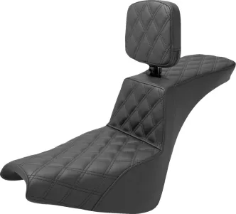 Saddlemen Tour Step Up Front & Rear Lattice Stitched Seat With Drivers Backrest For Harley Davidson 2018-2023 FXBB & FXST Softail Models (818-30-195BR)