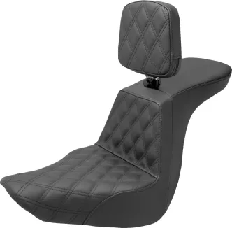 Saddlemen Tour Step Up Front Lattice Stitched Seat With Drivers Backrest For Harley Davidson 2018-2023 FLSB Sport Glide & FXLR/S Low Rider/S Softail Models (818-29-192BR)