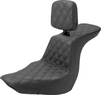 Saddlemen Tour Step Up Front & Rear Lattice Stitched Seat With Drivers Backrest For Harley Davidson 2018-2023 FLSB Sport Glide & FXLR/S Low Rider/S Models (818-29-195BR)