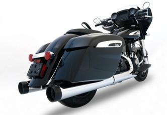 Rinehart 4.5 Inch DBX45 Slip-On Mufflers In Chrome With Black End Caps For Indian 2014-2022 Chieftain, Challenger, Pursuit, Roadmaster & Super Chief Models (500-0565)