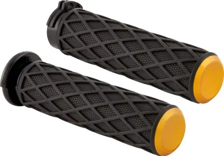 Arlen Ness Diamond Grips In Gold For 1974-2022 Harley Davidson Single And Dual Throttle Cable Models (500-014)
