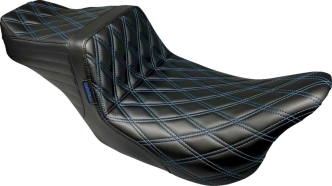 Le Pera TailWhip Double Diamond Blue Stitched Seat In Black For Harley Davidson 2008-2023 Touring Models (LK-587DD-BLUE)