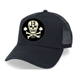Lucky 13 Pirate Skull Trucker Hat Black (ARM139289)