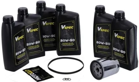 Vspec Fully Synthetic Service Kit With Chrome Filter For 2007-2016 Harley Davidson FLT/Touring & 2009-2016 Trike (GRBRT55)