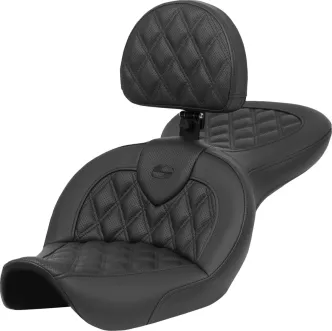 Saddlemen Standard Reach Roadsofa Lattice Stitched Seat With Drivers Backrest For Harley Davidson 1996-2003 Dyna Wide Glide FXDWG Models (896-05-182BR)
