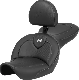 Saddlemen Roadsofa Standard Reach Seat In Carbon Fiber With Drivers Backrest For Harley Davidson 1996-2003 FXDWG Dyna Wide Glide Models (896-05-185BR)
