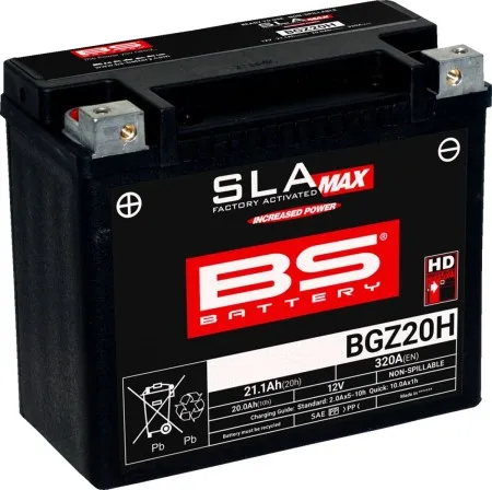 BS Battery BGZ20H Max AGM 320 CCA For 1986-1996 XL Sportster, 1984-1990 Softail & 1984-1994 FXR Models (300933)
