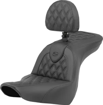 Saddlemen Roadsofa Lattice Stitched Seat With Drivers Backrest For Harley Davidson 2018-2023 Softail FLSB Sport Glide & FXLRS/FXLRST Low Rider S/ST Models (818-29-182BR)