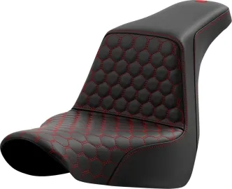 Saddlemen Honeycomb Step-Up Seat With Red Stitching For Harley Davidson 2018-2024 Softail Low Rider FXLR/FXLRS Sport Glide FLSB Models (A818-29-177RED)