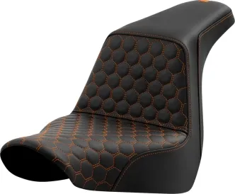 Saddlemen Honeycomb Step-Up Seat With Orange Stitching For Harley Davidson 2018-2024 Softail Low Rider FXLR/FXLRS Sport Glide FLSB Models (A818-29-177ORA)