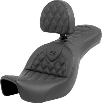 Saddlemen Roadsofa Lattice Stitched Seat With Drivers Backrest For Harley Davidson 2006-2017 Dyna Models (806-04-182BR)
