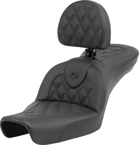 Saddlemen Roadsofa Lattice Stitched Seat With Drivers Backrest For Harley Davidson 1996-2003 Dyna Models (Excl. FXDWG) (896-04-182BR)