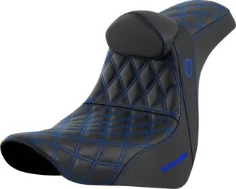Saddlemen Pro Series SDC Performance Grip Seat With Driver Backrest And Blue Stitching For Harley Davidson 2018-2024 FXLR Low Rider & Sport Glide Models (SC81829BLURT)