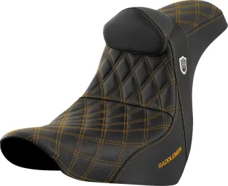 Saddlemen Pro Series SDC Performance Grip Seat With Drivers Backrest With Gold Stitching For Harley Davidson 2018-2024 Softail FLSB Sport Glide & FXLRS/FXLRST Low Rider S/ST Models (SC81829GOLRT)