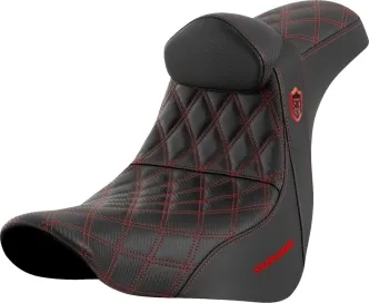 Saddlemen Pro Series SDC Performance Grip Seat With Drivers Backrest With Red Stitching For Harley Davidson 2018-2024 Softail FLSB Sport Glide & FXLRS/FXLRST Low Rider S/ST Models (SC81829REDRT)