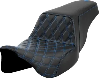 Saddlemen Front Lattice Stitched Step-Up Seat With Blue Stitching For Harley Davidson 2008-2023 Touring FLHR, FLHT, FLHX & FLTR Models (A808-07B-172BLU)