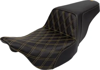 Saddlemen Front Lattice Stitched Step-Up Seat With Gold Stitching For Harley Davidson 2008-2023 Touring FLHR, FLHT, FLHX & FLTR Models (A808-07B-172GOL)