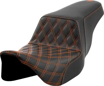 Saddlemen Front Lattice Stitched Step-Up Seat With Orange Stitching For Harley Davidson 2008-2023 Touring FLHR, FLHT, FLHX & FLTR Models (A808-07B-172ORA)