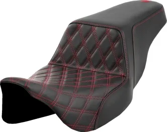 Saddlemen Front Lattice Stitched Step-Up Seat With Red Stitching For Harley Davidson 2008-2023 Touring FLHR, FLHT, FLHX & FLTR Models (A808-07B-172RED)
