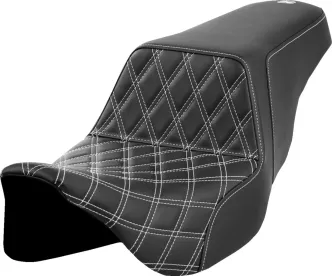 Saddlemen Front Lattice Stitched Step-Up Seat With White Stitching For Harley Davidson 2008-2023 Touring FLHR, FLHT, FLHX & FLTR Models (A808-07B-172WHI)