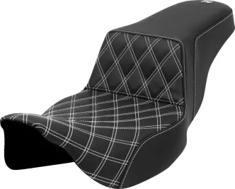 Saddlemen Front Lattice Stitched Step-Up Extended Reach Seat With White Stitching For Harley Davidson 2008-2023 Touring FLHR, FLHT, FLHX & FLTR Models (A808-07E-172WHI)