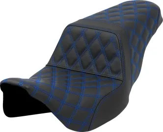 Saddlemen Front & Rear Lattice Stitched Step-Up Seat With Blue Stitching For Harley Davidson 2008-2023 Touring FLHR, FLHT, FLHX & FLTR Models (A808-07B-175BLU)