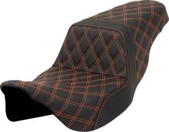 Saddlemen Front & Rear Lattice Stitched Step-Up Seat With Orange Stitching For Harley Davidson 2008-2023 Touring FLHR, FLHT, FLHX & FLTR Models (A808-07B-175ORA)