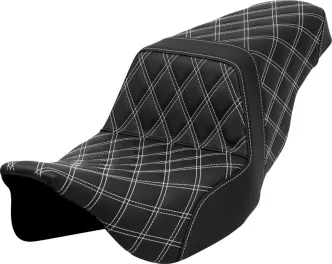 Saddlemen Front & Rear Lattice Stitched Step-Up Seat With White Stitching For Harley Davidson 2008-2023 Touring FLHR, FLHT, FLHX & FLTR Models (A808-07B-175WHI)