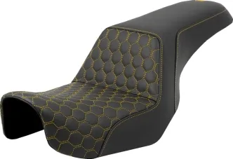 Saddlemen Honeycomb Step-Up Seat With Gold Stitching For Harley Davidson 2006-2017 Dyna FXD/FXDWG Models (A806-04-177GOL)