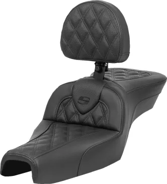 Saddlemen Roadsofa Standard Reach Lattice Stitched Seat With Drivers Backrest For Harley Davidson 2004-2022 Sportster Models With 4.5G Tank (807-03-182BR)