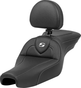 Saddlemen Roadsofa Standard Reach Carbon Fiber Seat With Drivers Backrest For Harley Davidson 2004-2022 Sportster Forty-Eight & 3.3G Tank Models (807-11-185BR)