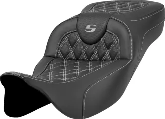 Saddlemen Extended Reach RoadSofa Silver Lattice Stitched Seat For Harley Davidson 2008-2024 FLHR, FLHT, FLHX & FLTR Touring Models (Does Not Fit 2023-2024 CVO Models) (A808-07B-184SIL)