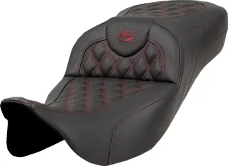 Saddlemen Extended Reach RoadSofa Burgundy Lattice Stitched Seat For Harley Davidson 2008-2024 FLHR, FLHT, FLHX & FLTR Touring Models (Does Not Fit 2023-2024 CVO Models) (A808-07B-184BUR)